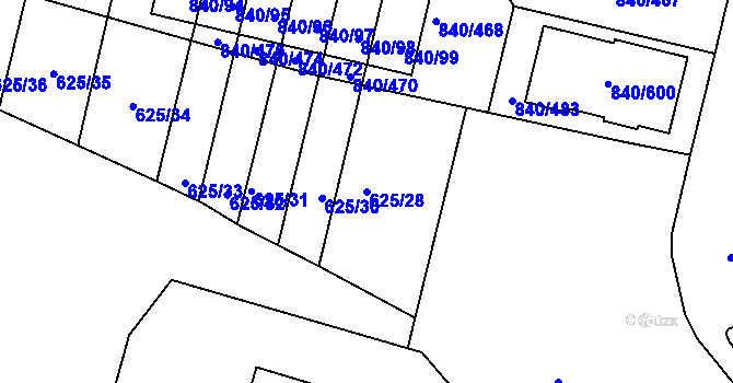 Parcela st. 625/28 v KÚ Bohnice, Katastrální mapa