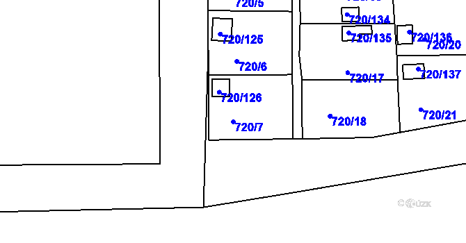 Parcela st. 720/7 v KÚ Bohnice, Katastrální mapa