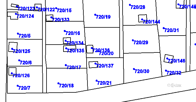 Parcela st. 720/20 v KÚ Bohnice, Katastrální mapa