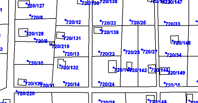 Parcela st. 720/23 v KÚ Bohnice, Katastrální mapa