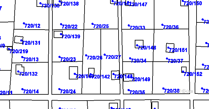 Parcela st. 720/27 v KÚ Bohnice, Katastrální mapa