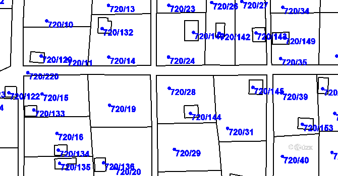 Parcela st. 720/28 v KÚ Bohnice, Katastrální mapa