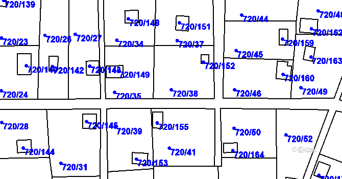 Parcela st. 720/38 v KÚ Bohnice, Katastrální mapa