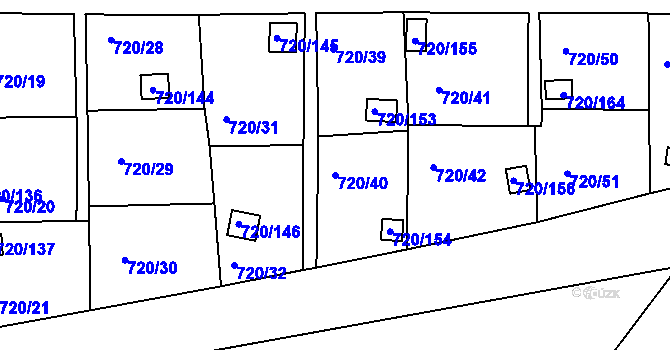 Parcela st. 720/40 v KÚ Bohnice, Katastrální mapa
