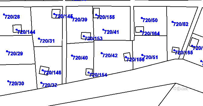 Parcela st. 720/42 v KÚ Bohnice, Katastrální mapa
