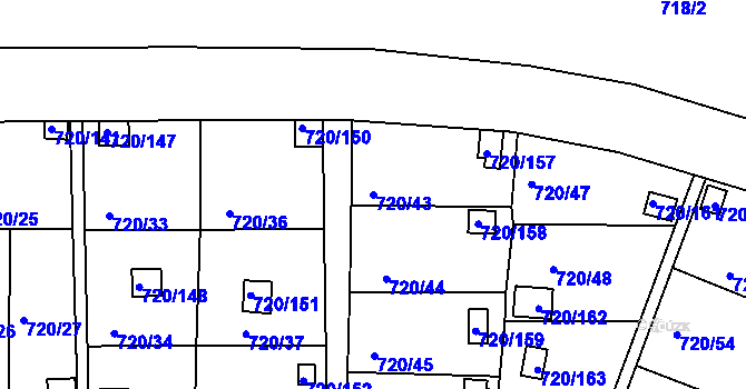 Parcela st. 720/43 v KÚ Bohnice, Katastrální mapa