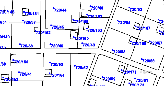 Parcela st. 720/49 v KÚ Bohnice, Katastrální mapa