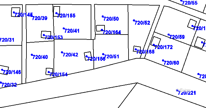 Parcela st. 720/51 v KÚ Bohnice, Katastrální mapa