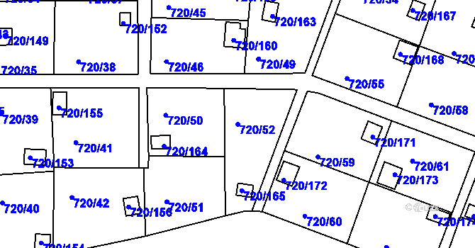 Parcela st. 720/52 v KÚ Bohnice, Katastrální mapa