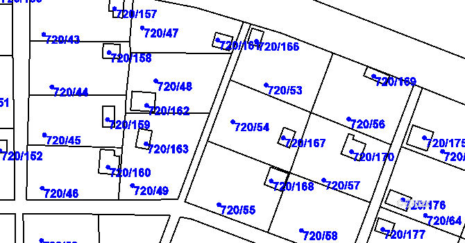 Parcela st. 720/54 v KÚ Bohnice, Katastrální mapa