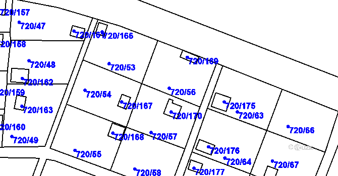 Parcela st. 720/56 v KÚ Bohnice, Katastrální mapa