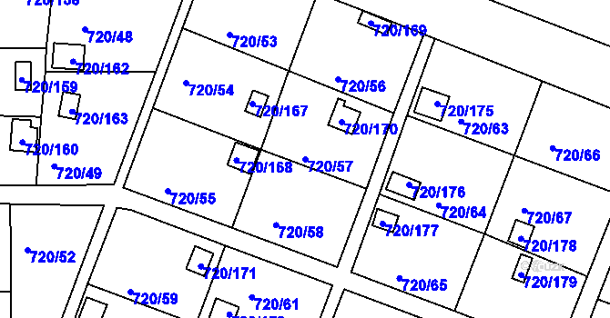 Parcela st. 720/57 v KÚ Bohnice, Katastrální mapa