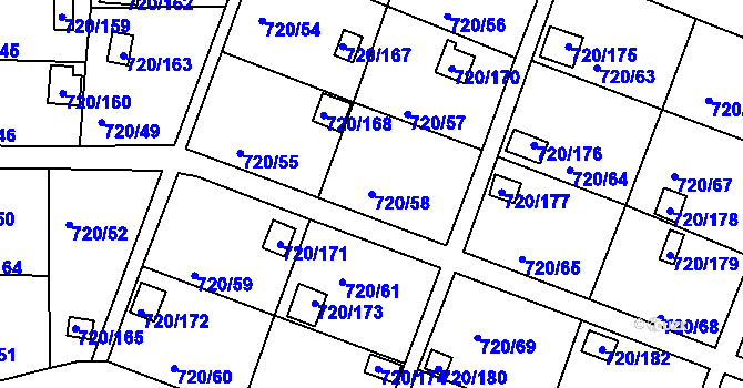 Parcela st. 720/58 v KÚ Bohnice, Katastrální mapa