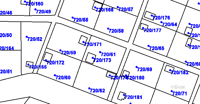 Parcela st. 720/61 v KÚ Bohnice, Katastrální mapa