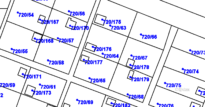 Parcela st. 720/64 v KÚ Bohnice, Katastrální mapa
