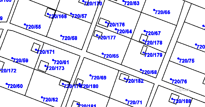 Parcela st. 720/65 v KÚ Bohnice, Katastrální mapa