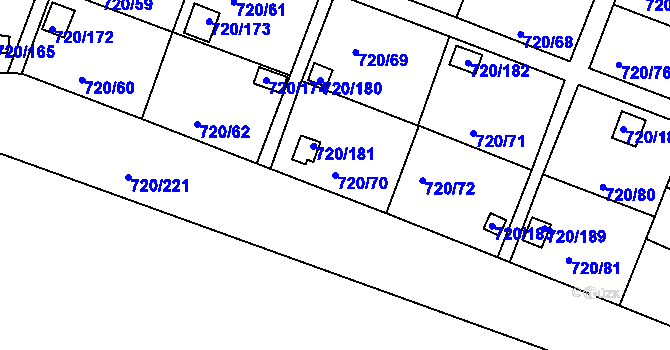 Parcela st. 720/70 v KÚ Bohnice, Katastrální mapa