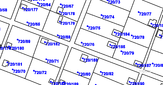 Parcela st. 720/76 v KÚ Bohnice, Katastrální mapa