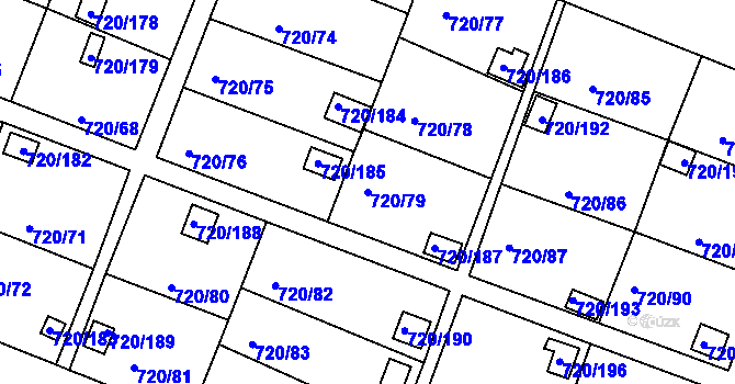 Parcela st. 720/79 v KÚ Bohnice, Katastrální mapa