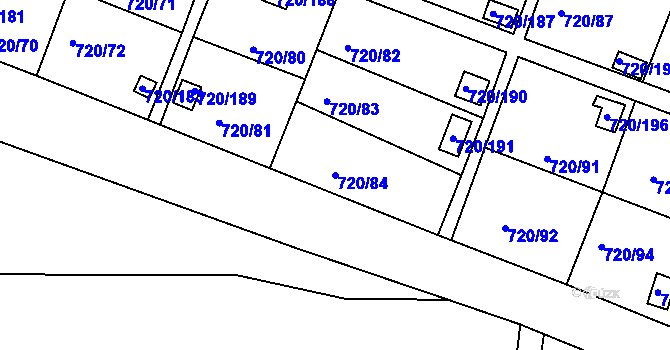 Parcela st. 720/84 v KÚ Bohnice, Katastrální mapa