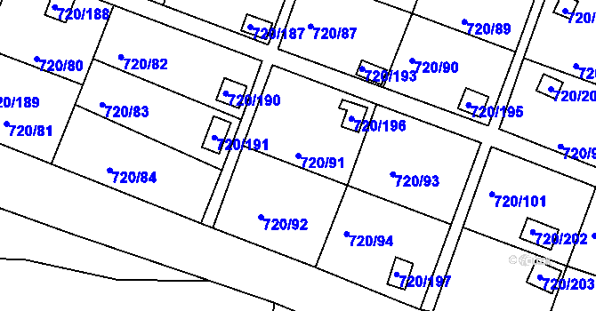 Parcela st. 720/91 v KÚ Bohnice, Katastrální mapa