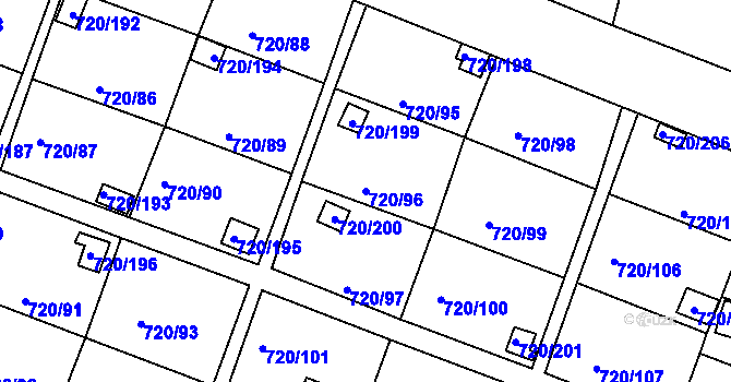 Parcela st. 720/96 v KÚ Bohnice, Katastrální mapa