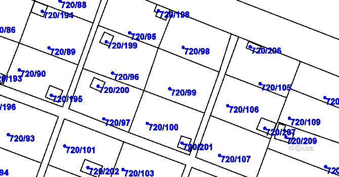 Parcela st. 720/99 v KÚ Bohnice, Katastrální mapa
