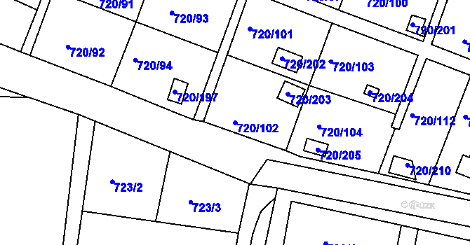 Parcela st. 720/102 v KÚ Bohnice, Katastrální mapa