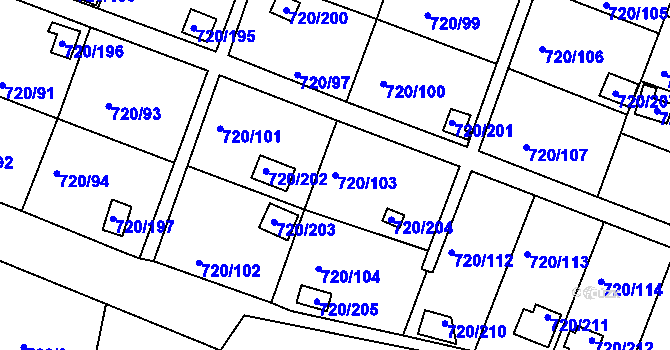 Parcela st. 720/103 v KÚ Bohnice, Katastrální mapa
