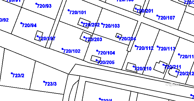 Parcela st. 720/104 v KÚ Bohnice, Katastrální mapa