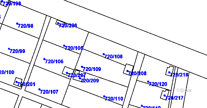 Parcela st. 720/108 v KÚ Bohnice, Katastrální mapa