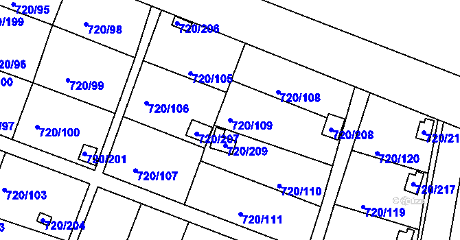 Parcela st. 720/109 v KÚ Bohnice, Katastrální mapa