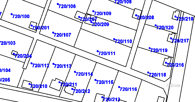 Parcela st. 720/111 v KÚ Bohnice, Katastrální mapa