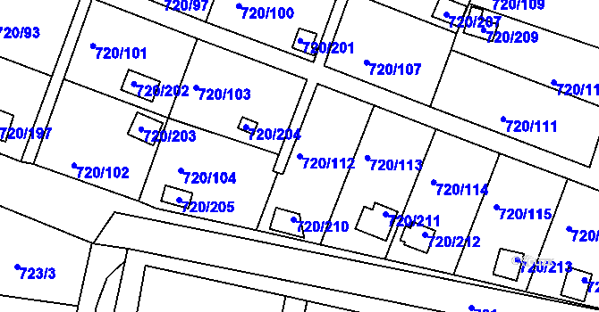 Parcela st. 720/112 v KÚ Bohnice, Katastrální mapa
