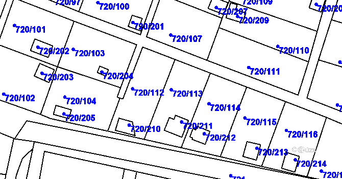 Parcela st. 720/113 v KÚ Bohnice, Katastrální mapa