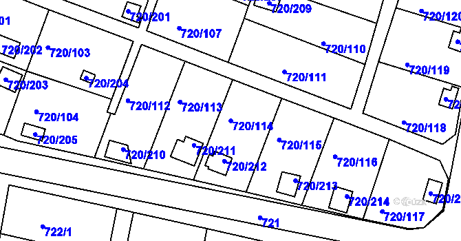 Parcela st. 720/114 v KÚ Bohnice, Katastrální mapa