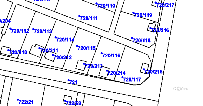 Parcela st. 720/116 v KÚ Bohnice, Katastrální mapa