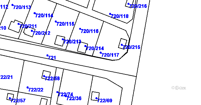 Parcela st. 720/117 v KÚ Bohnice, Katastrální mapa