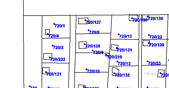 Parcela st. 720/128 v KÚ Bohnice, Katastrální mapa