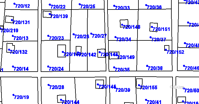 Parcela st. 720/143 v KÚ Bohnice, Katastrální mapa