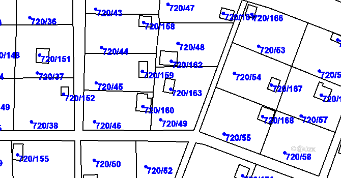 Parcela st. 720/163 v KÚ Bohnice, Katastrální mapa