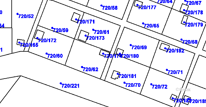 Parcela st. 720/174 v KÚ Bohnice, Katastrální mapa