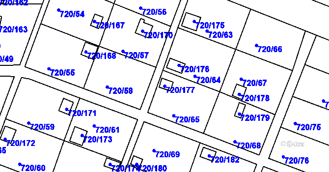 Parcela st. 720/177 v KÚ Bohnice, Katastrální mapa