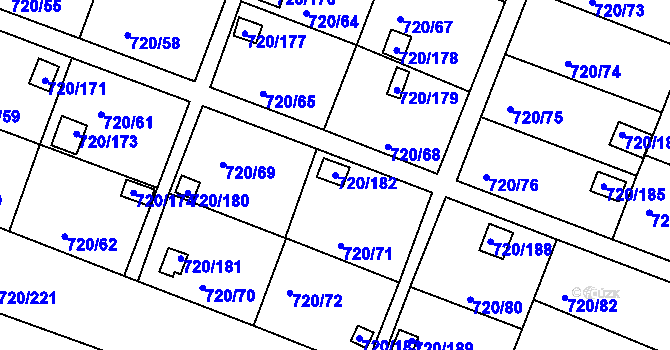 Parcela st. 720/182 v KÚ Bohnice, Katastrální mapa