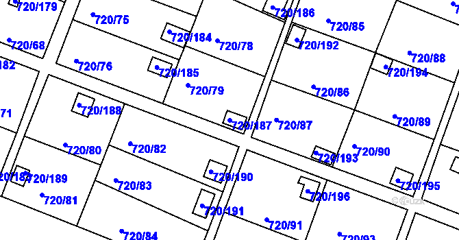 Parcela st. 720/187 v KÚ Bohnice, Katastrální mapa
