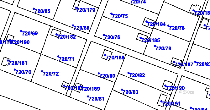 Parcela st. 720/188 v KÚ Bohnice, Katastrální mapa
