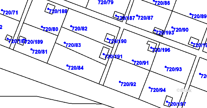 Parcela st. 720/191 v KÚ Bohnice, Katastrální mapa