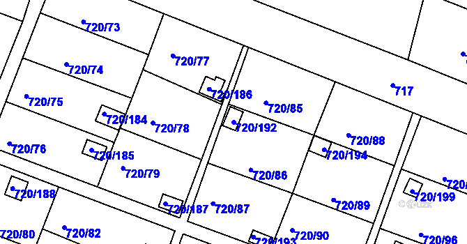 Parcela st. 720/192 v KÚ Bohnice, Katastrální mapa