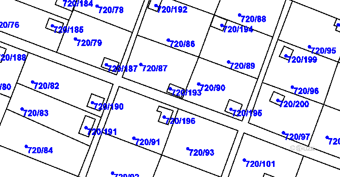 Parcela st. 720/193 v KÚ Bohnice, Katastrální mapa