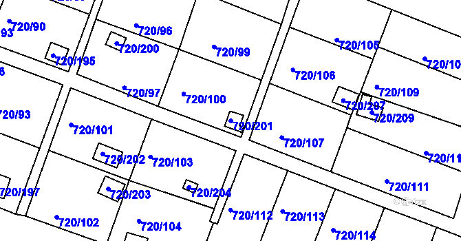 Parcela st. 720/201 v KÚ Bohnice, Katastrální mapa
